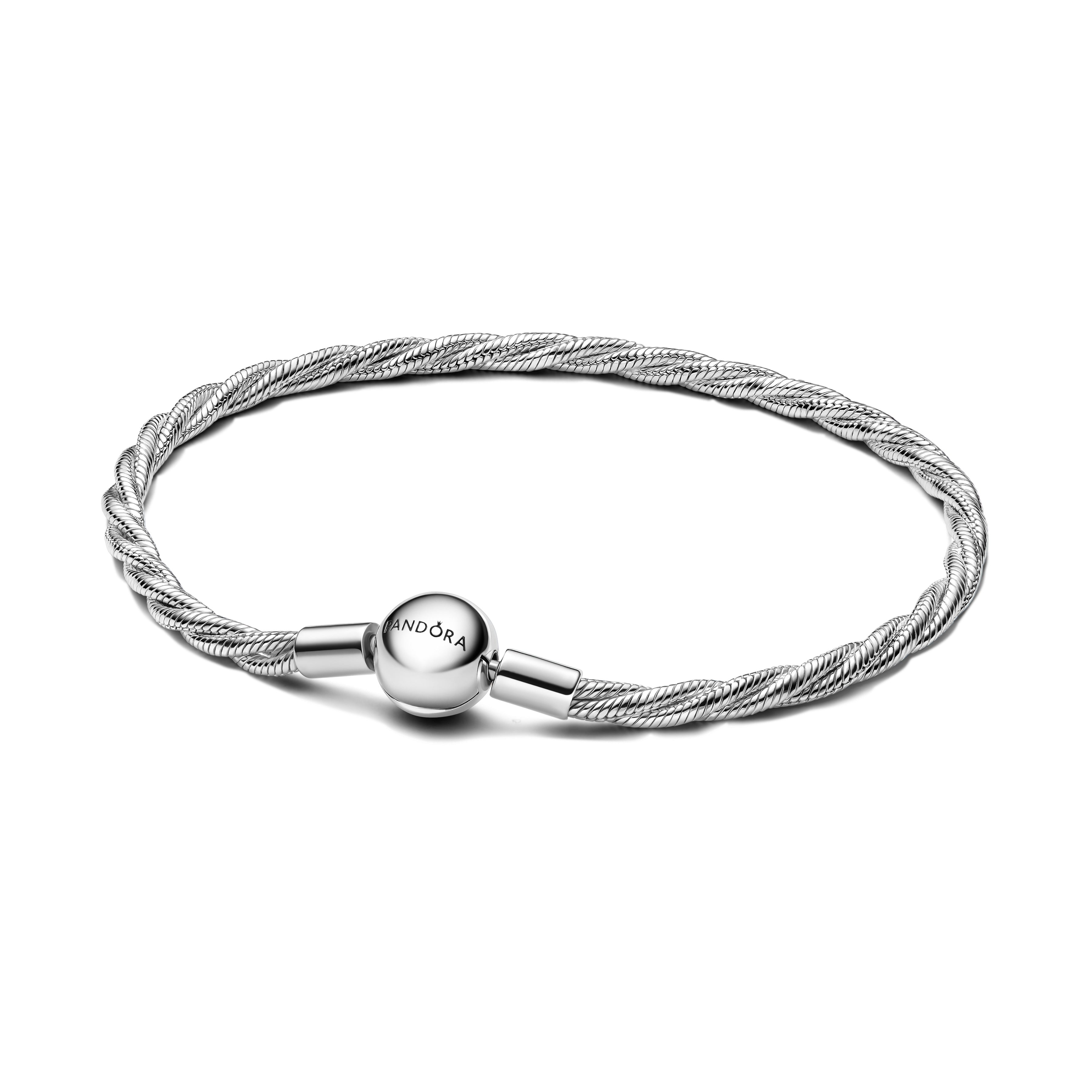 Pandora Round Pandora Clasp Twisted Snake Chain zilver armband - 593757C00