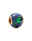 Pandora Charm Aarde 14k Verguld met Blauw en Turquoise Glitter Emaille - 762431C01