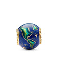 Pandora Charm Aarde 14k Verguld met Blauw en Turquoise Glitter Emaille - 762431C01