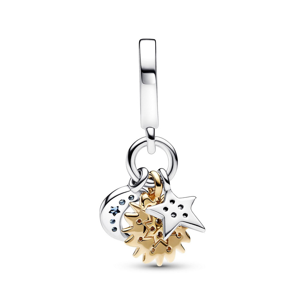 Pandora Tweekleurige Celestial Triple Dangle Charm 762676C01, exclusief en kwalitatief hoogwaardig. Ontdek nu!