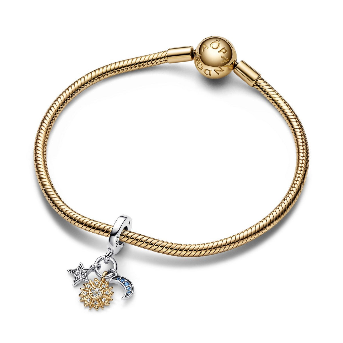 Pandora Tweekleurige Celestial Triple Dangle Charm 762676C01, exclusief en kwalitatief hoogwaardig. Ontdek nu!