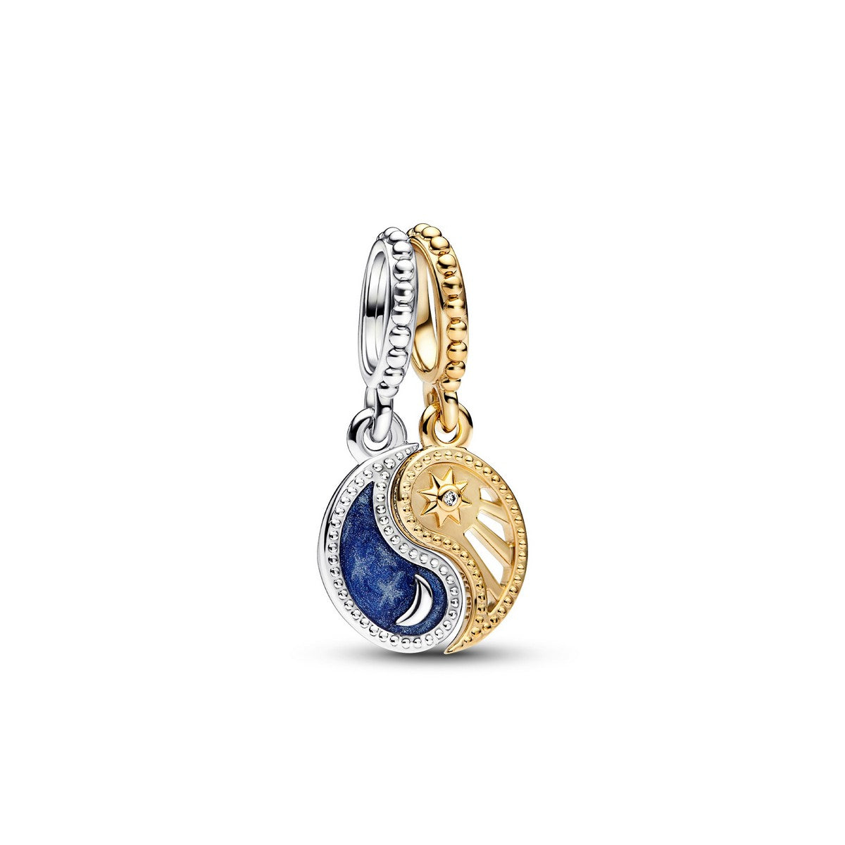 Pandora tweekleurige splitsbare Sun & Moon Dangle Charm 762678C01, exclusief en kwalitatief hoogwaardig. Ontdek nu!