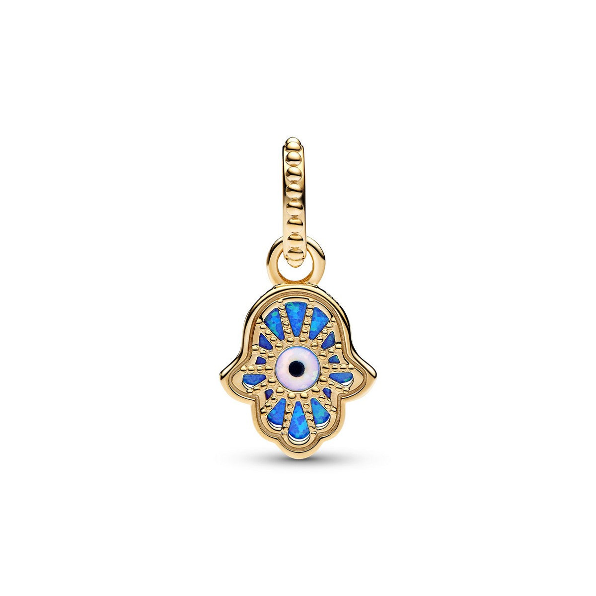 Pandora Opalescent Blue Hamsa Hand Dangle Charm 762699C01, exclusief en kwalitatief hoogwaardig. Ontdek nu!