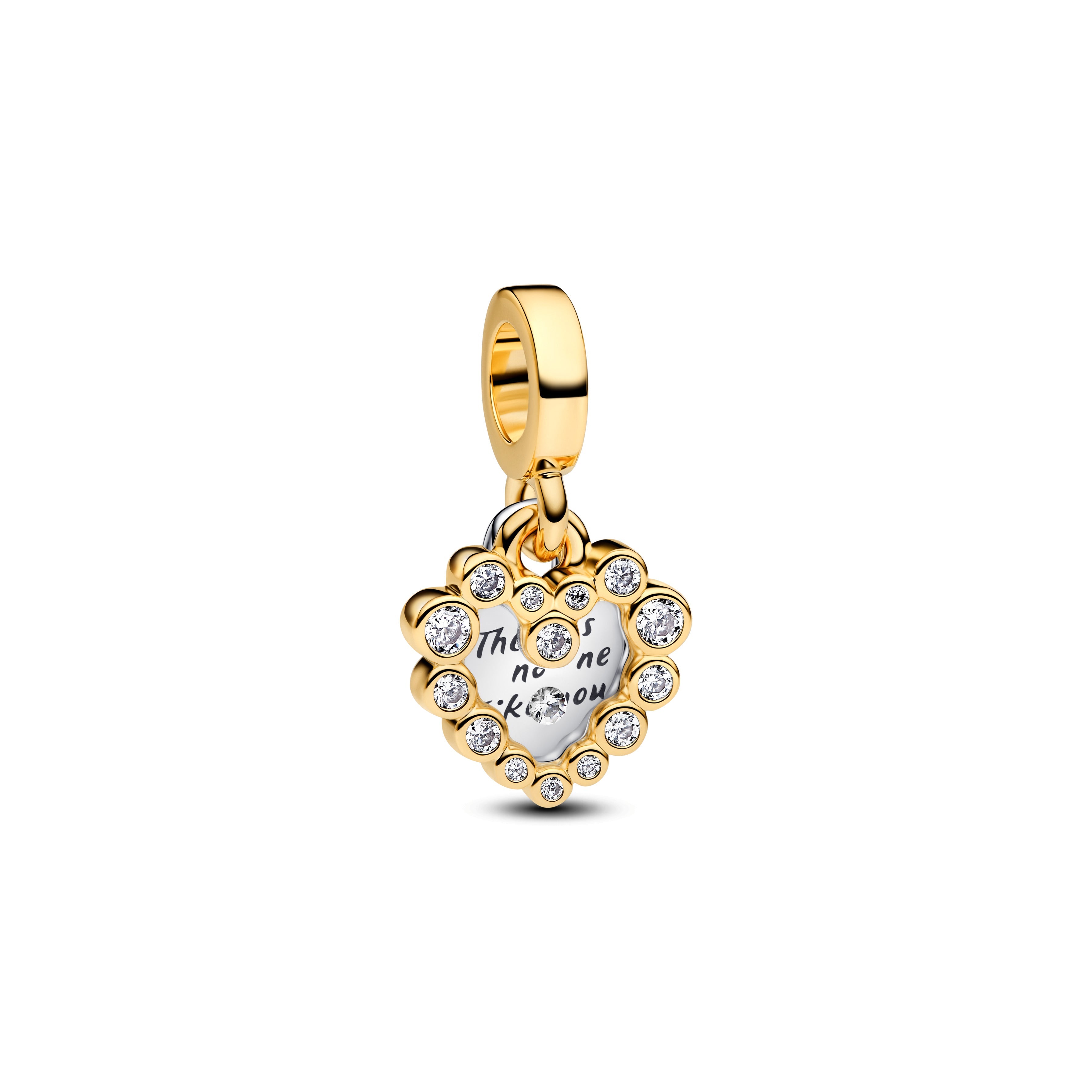 Pandora Sparkling Heart-dubbele hangende bedel bicolor zilver en goudverguld - 763765C01