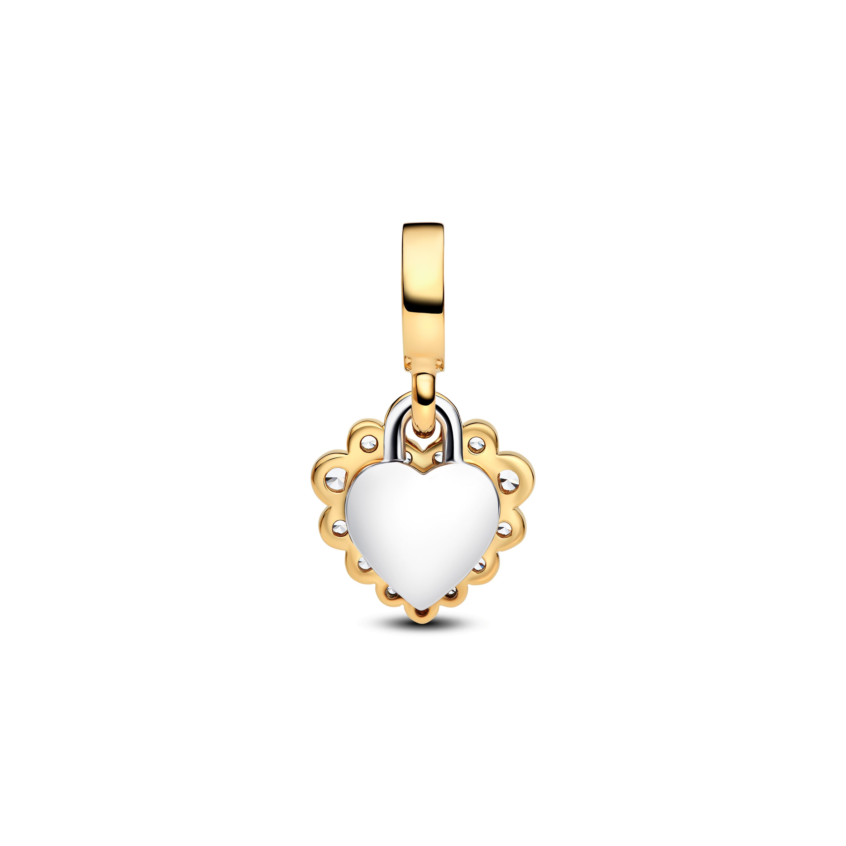Pandora Sparkling Heart-dubbele hangende bedel bicolor zilver en goudverguld - 763765C01