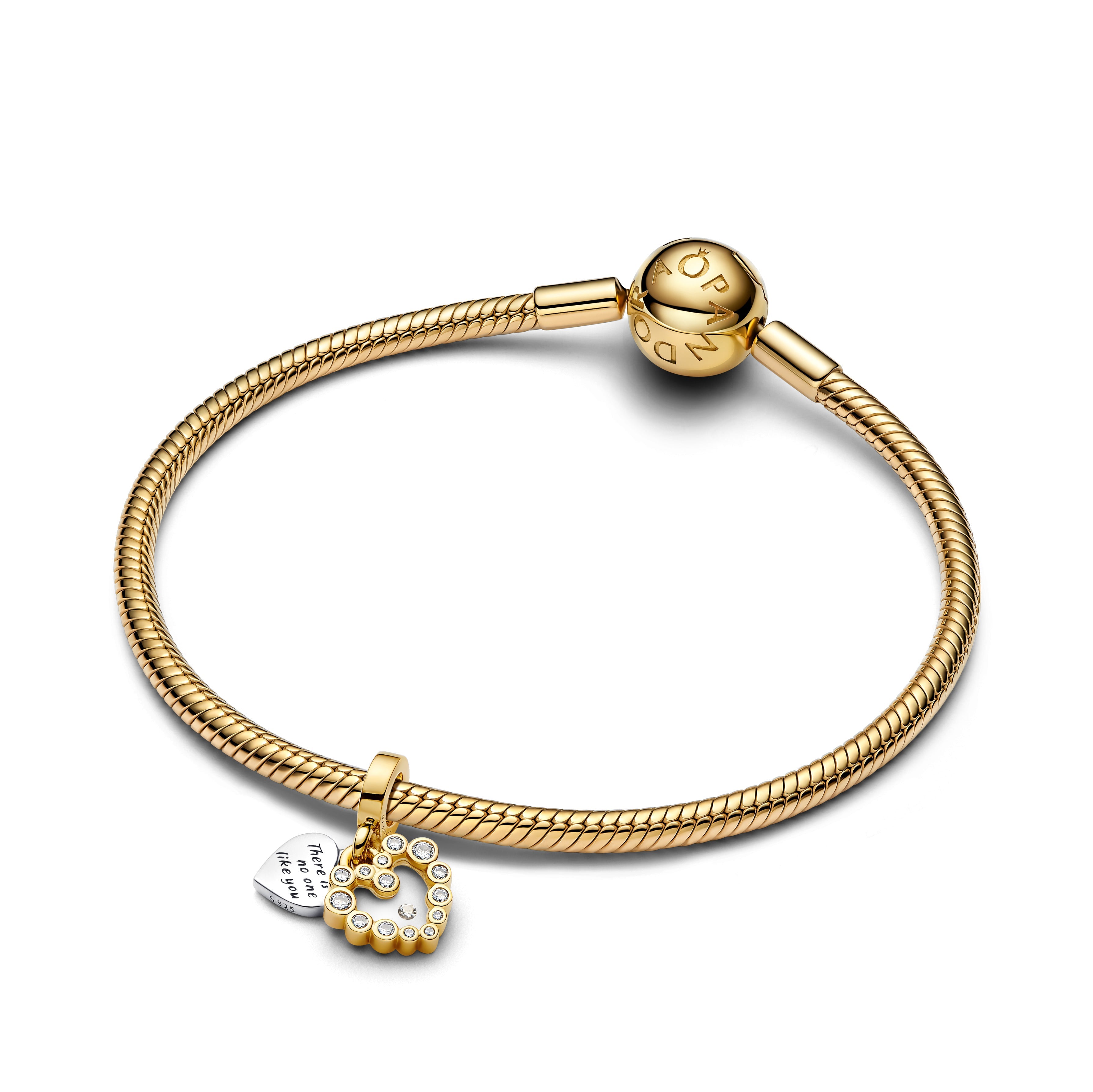 Pandora Sparkling Heart-dubbele hangende bedel bicolor zilver en goudverguld - 763765C01