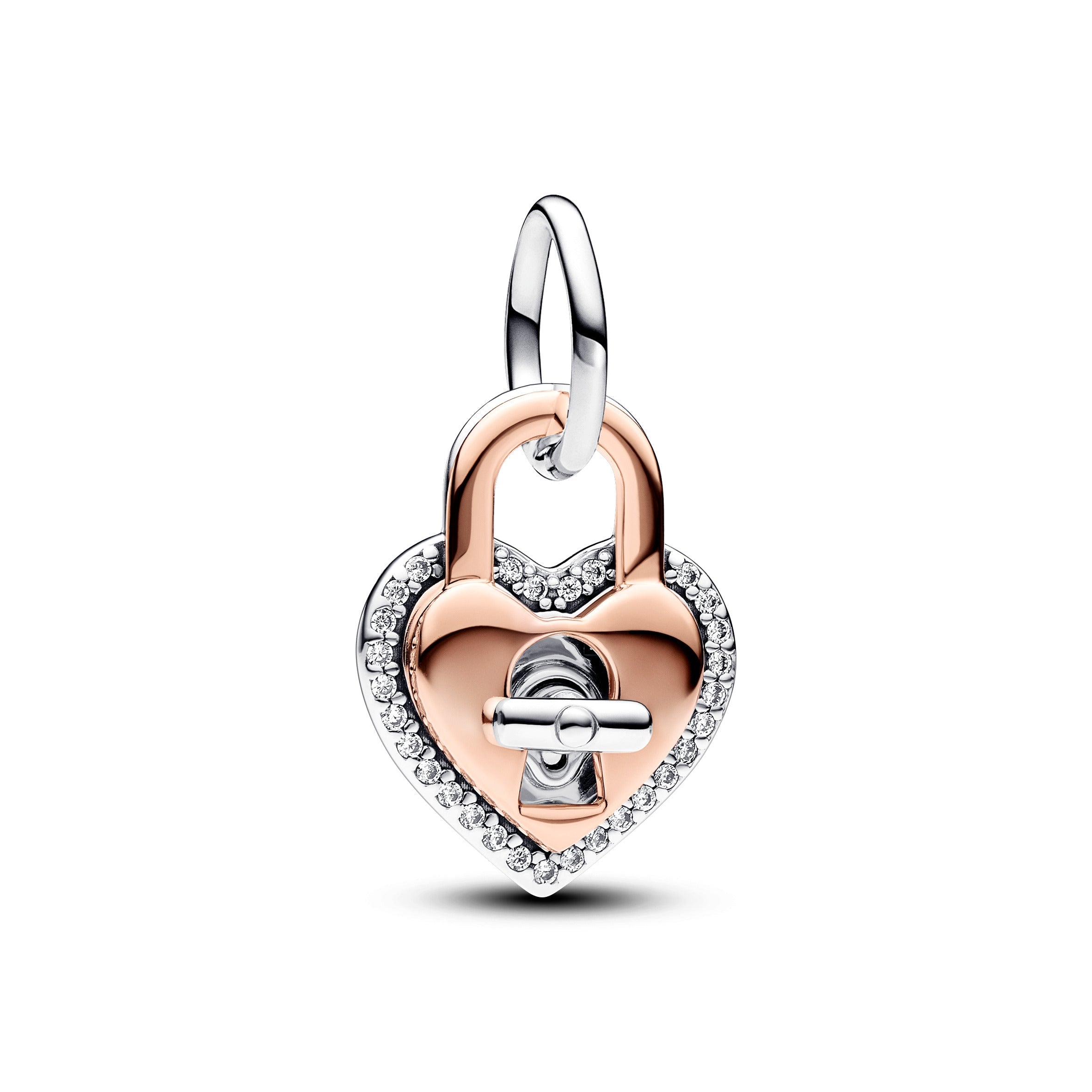 Pandora Tweekleurige draaibare dubbele hangende bedel hartvormig hangslot bicolor zilver en roségoudverguld - 783079C01
