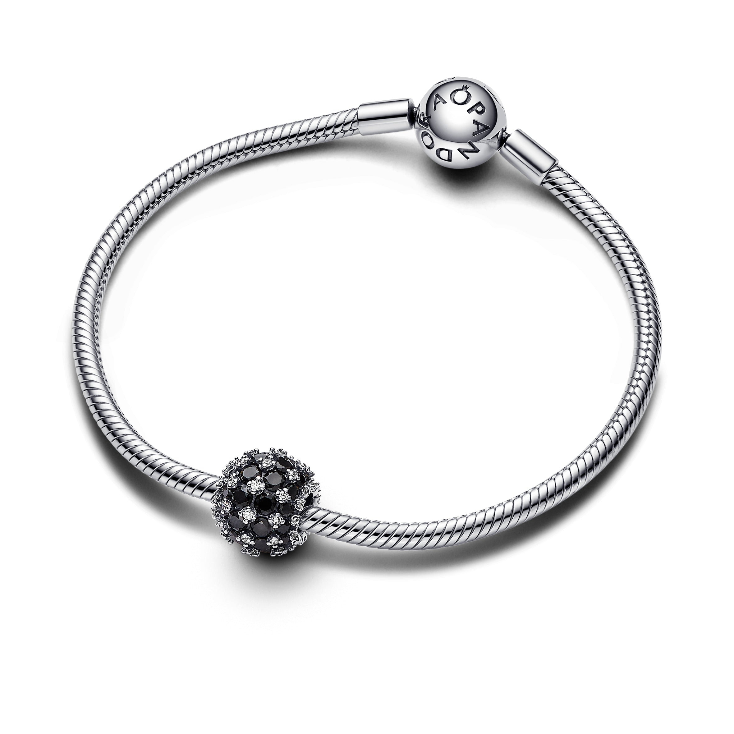 Pandora Sprankelende, zwarte, ronde pavébedel zilver - 792630C04