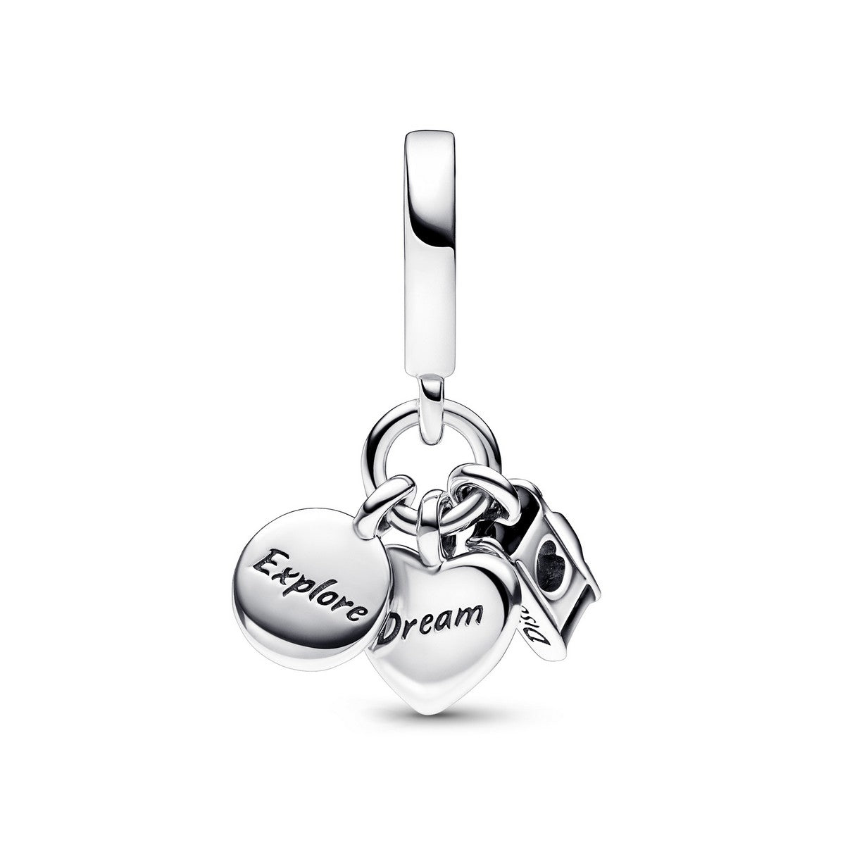 Pandora Camera, Hart & Kompas Triple Dangle Charm 792703C01, exclusief en kwalitatief hoogwaardig. Ontdek nu!