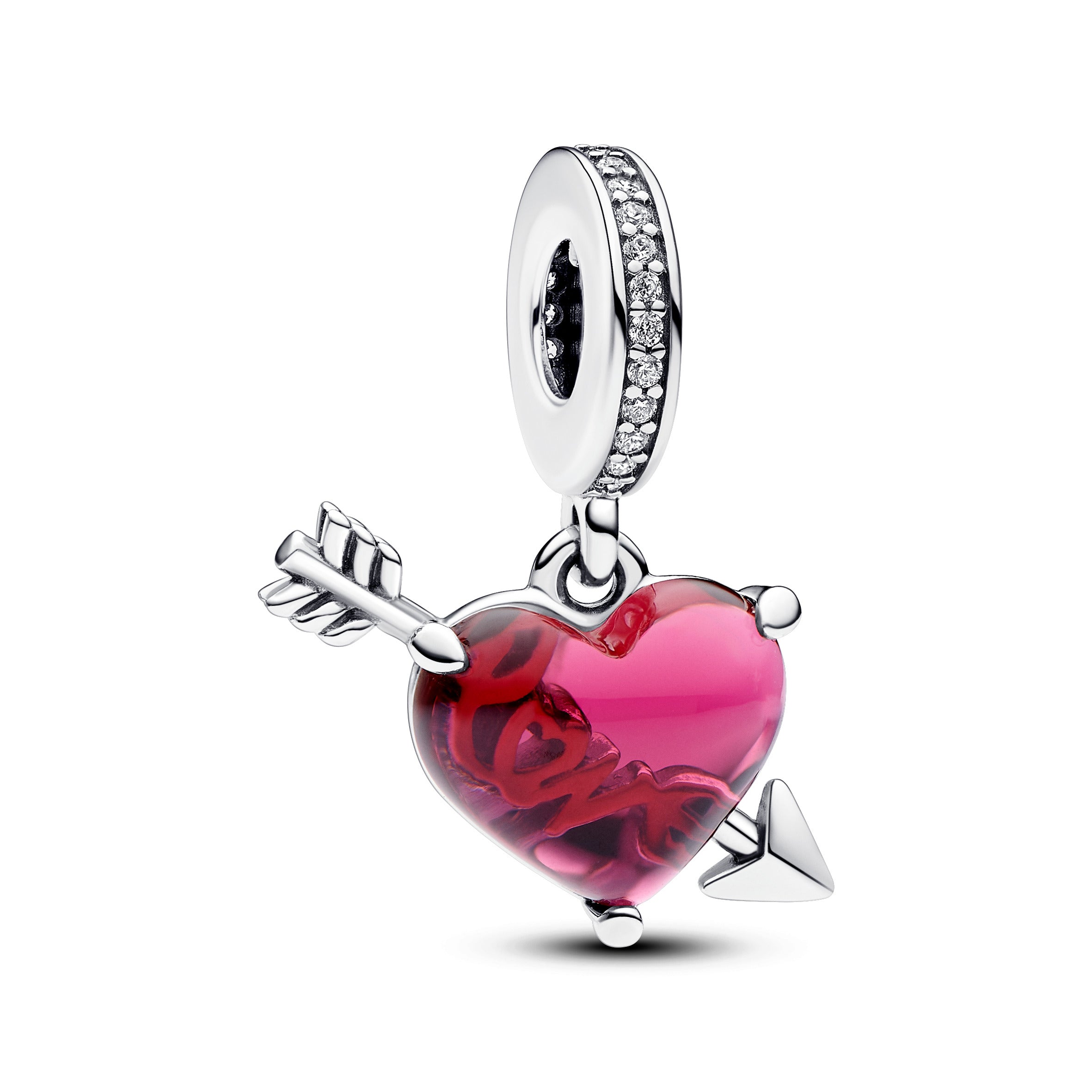 Pandora Rood hart & pijl muranoglazen hangende bedel zilver - 793085C01