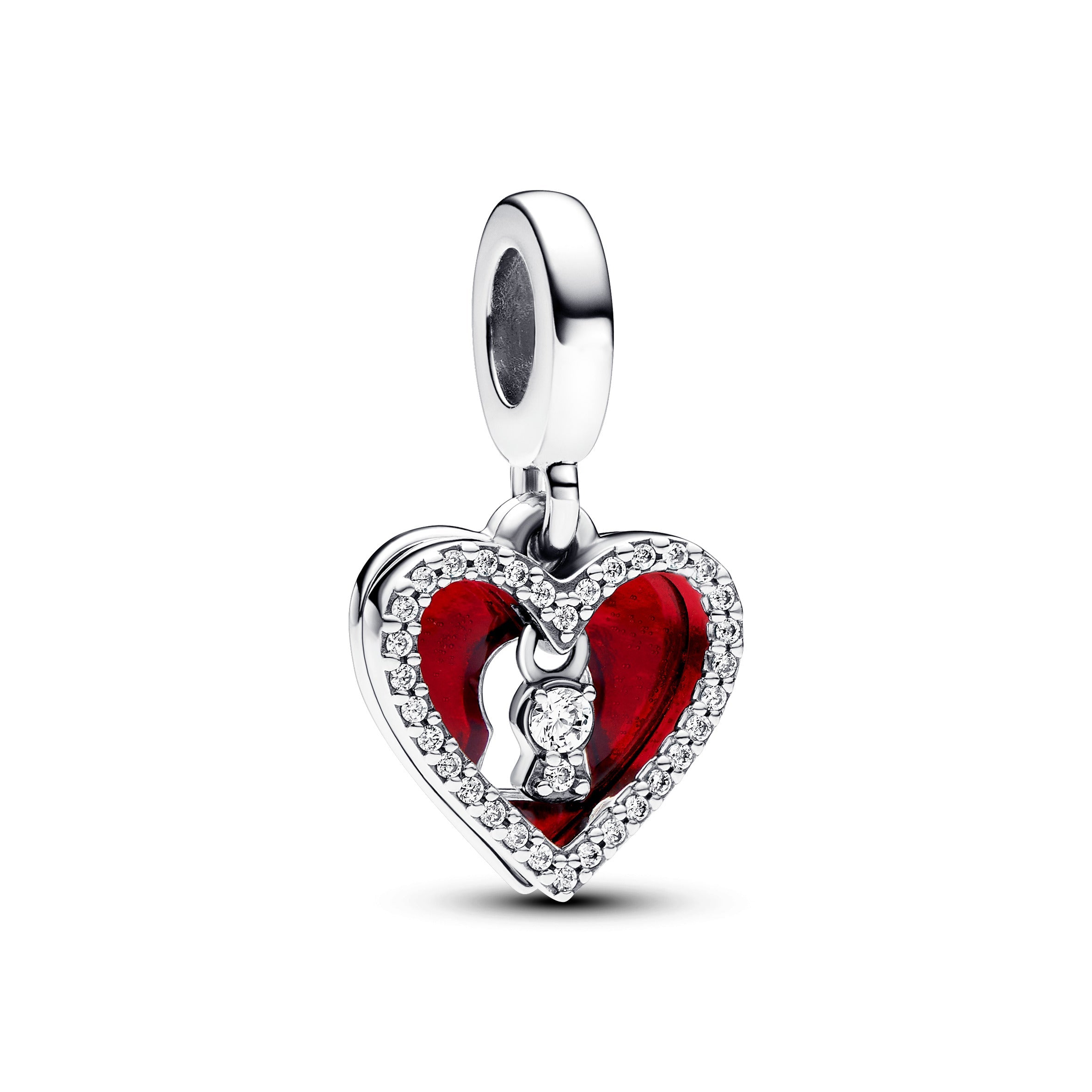 Pandora Dubbele hangende bedel rood hart & sleutelgat zilver - 793119C01
