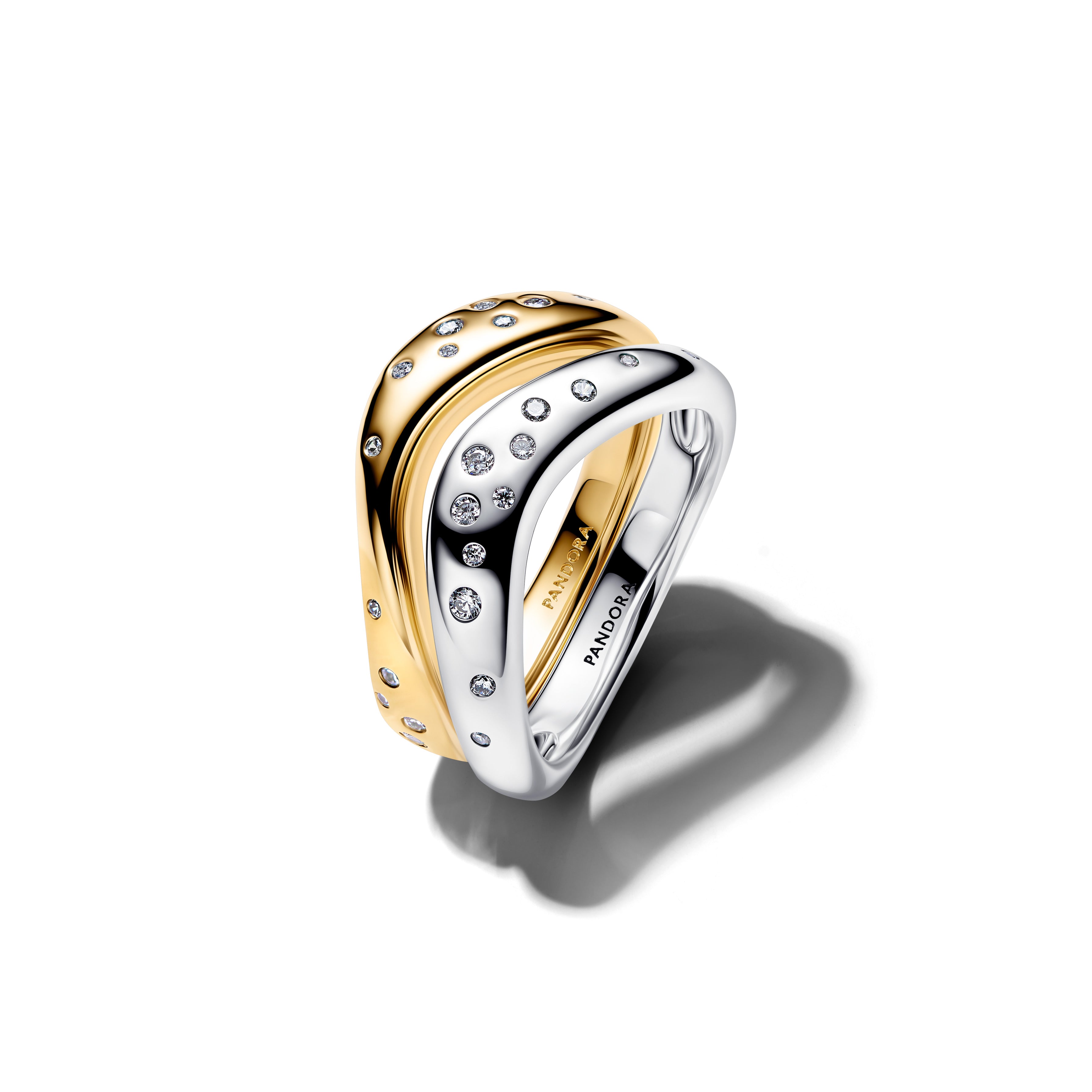 Pandora Organisch Gevormde Tweekleurige Stapelringen bicolor zilver en goudverguld - 164674C01