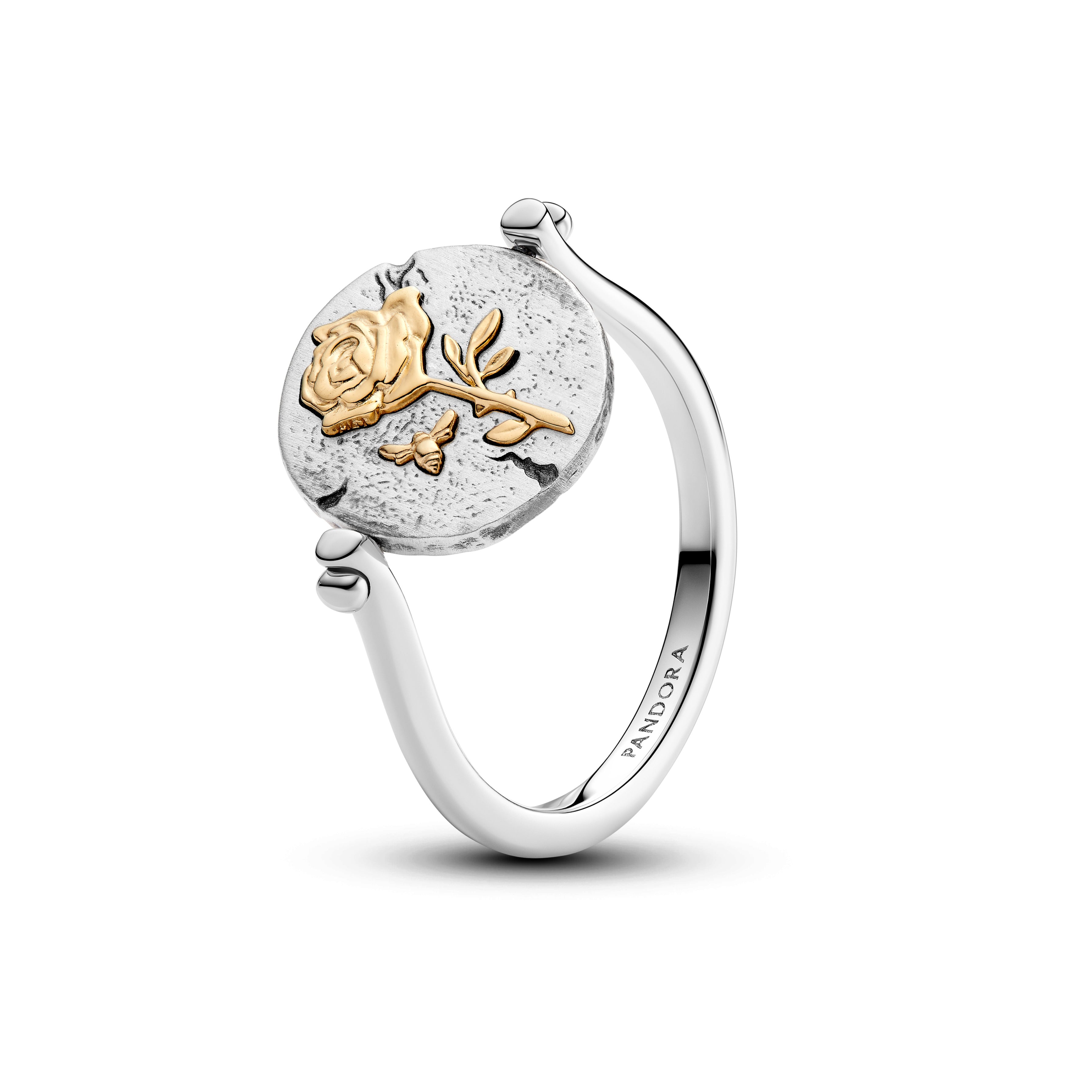 Pandora Roos Omkeerbare Medaillonring bicolor zilver en goudverguld 164811C00