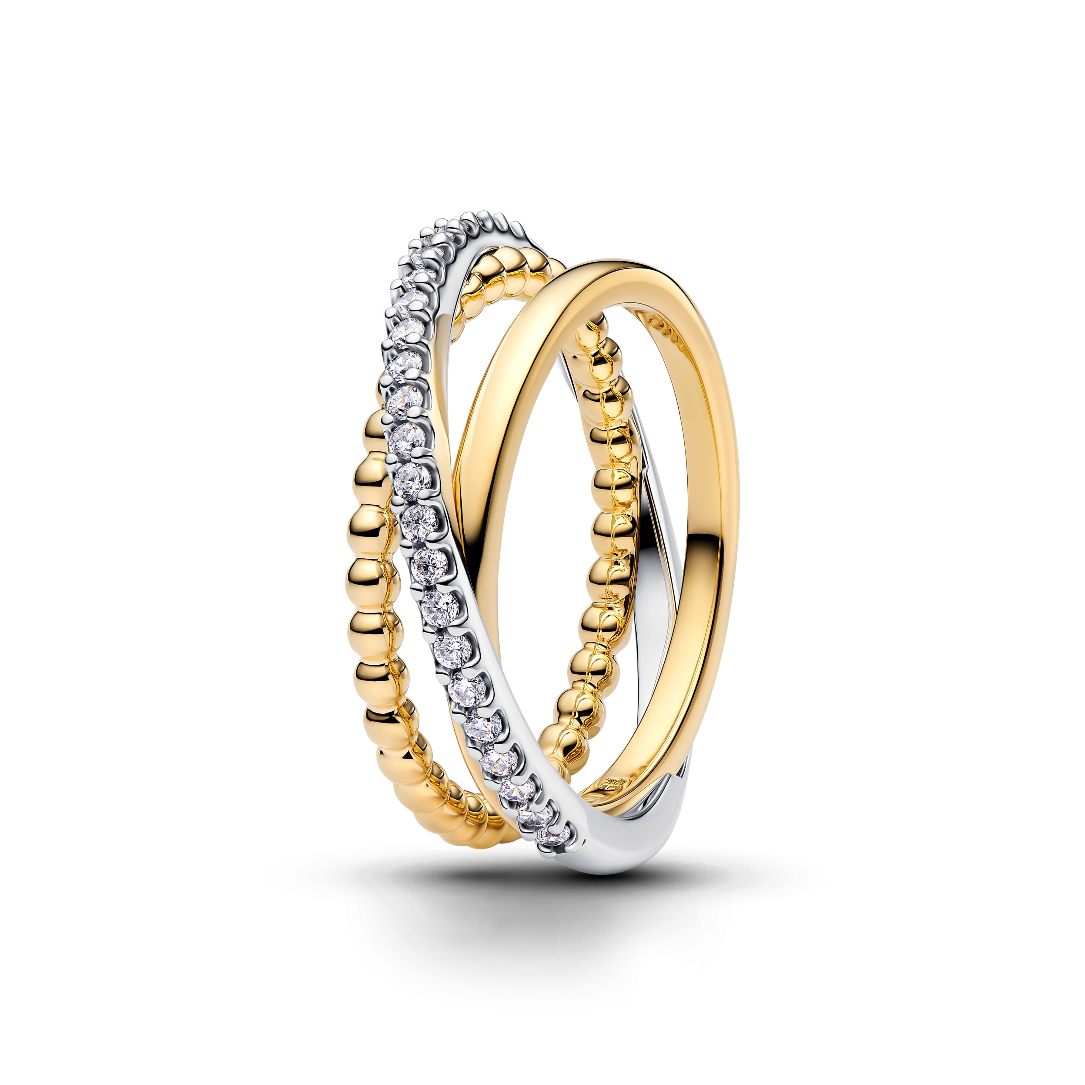 Pandora Gelinkte Kralen en Pavé Drievoudige Bandring bicolor zilver en goudverguld 164826C01