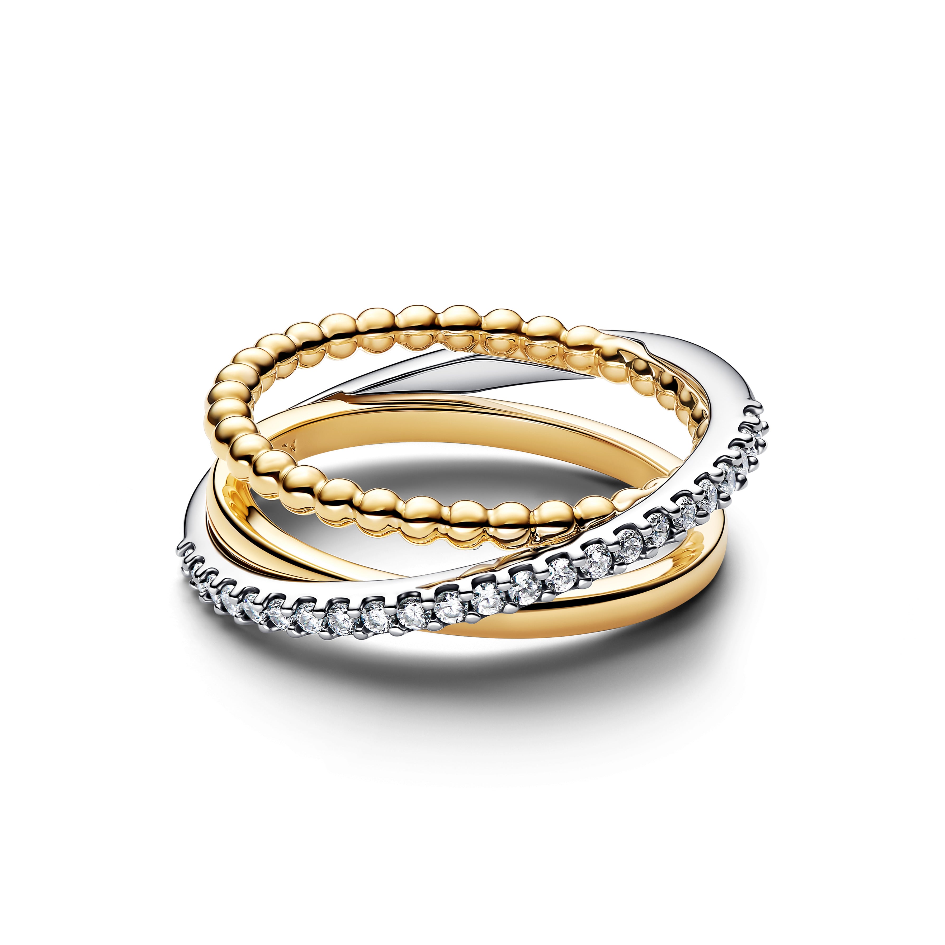 Pandora Gelinkte Kralen en Pavé Drievoudige Bandring bicolor zilver en goudverguld 164826C01