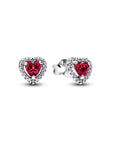Pandora Verhoogd Rood Hart Oorknoppen 298427C04 – Zilver met Zirkonia
