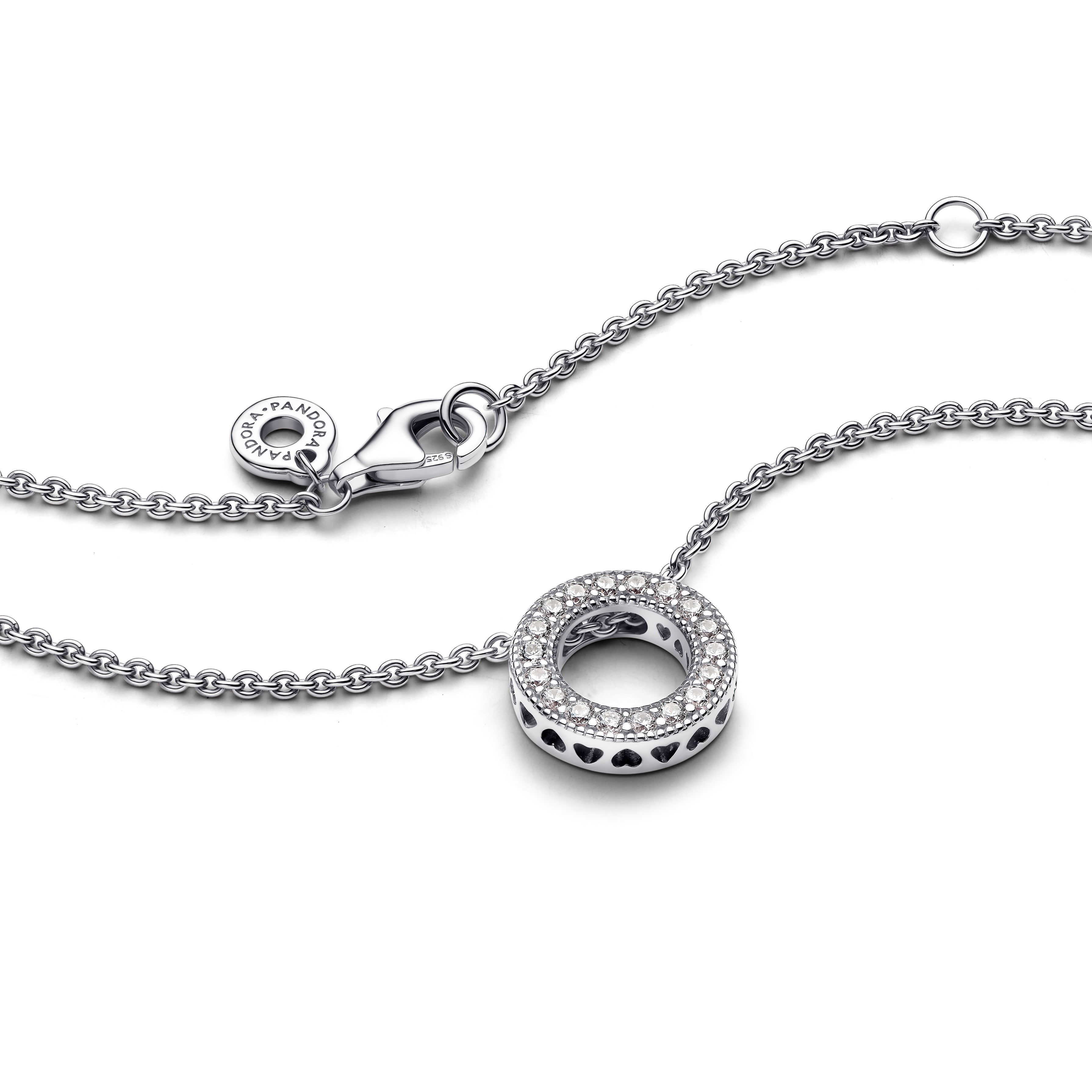 Pandora Logo Pavé Circle Halsketting zilver 397436CZ