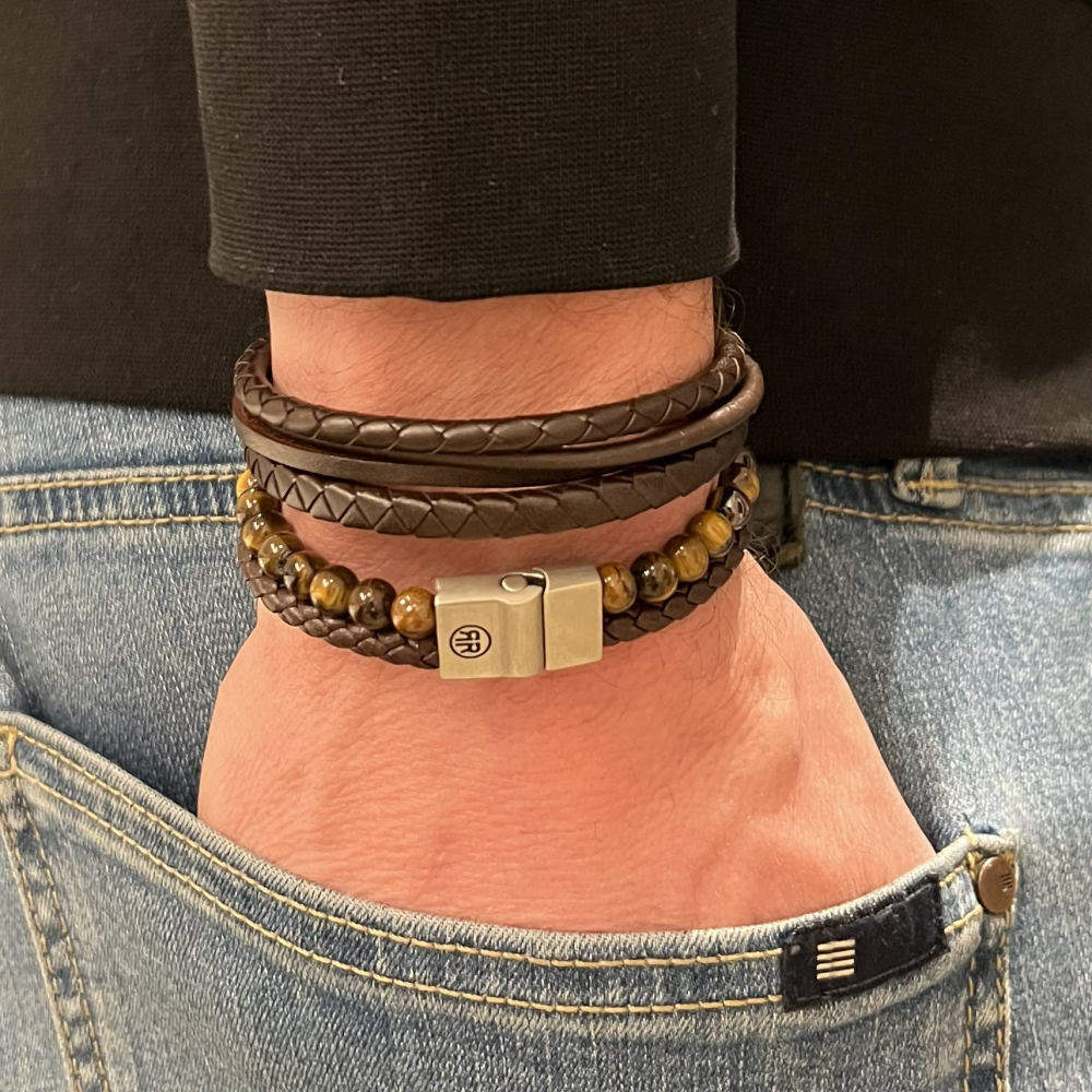 Rebel & Rose Full Metal Leather 12mm Armband RR-M0055-S – Geen Steen