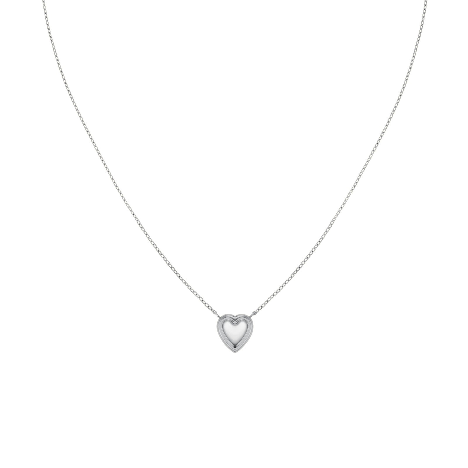 Rosefield Ketting Mini Ridged Puffy Heart Zilverkleurig Rhodium Plated Stainless Steel Dames - JNPHS-J1009