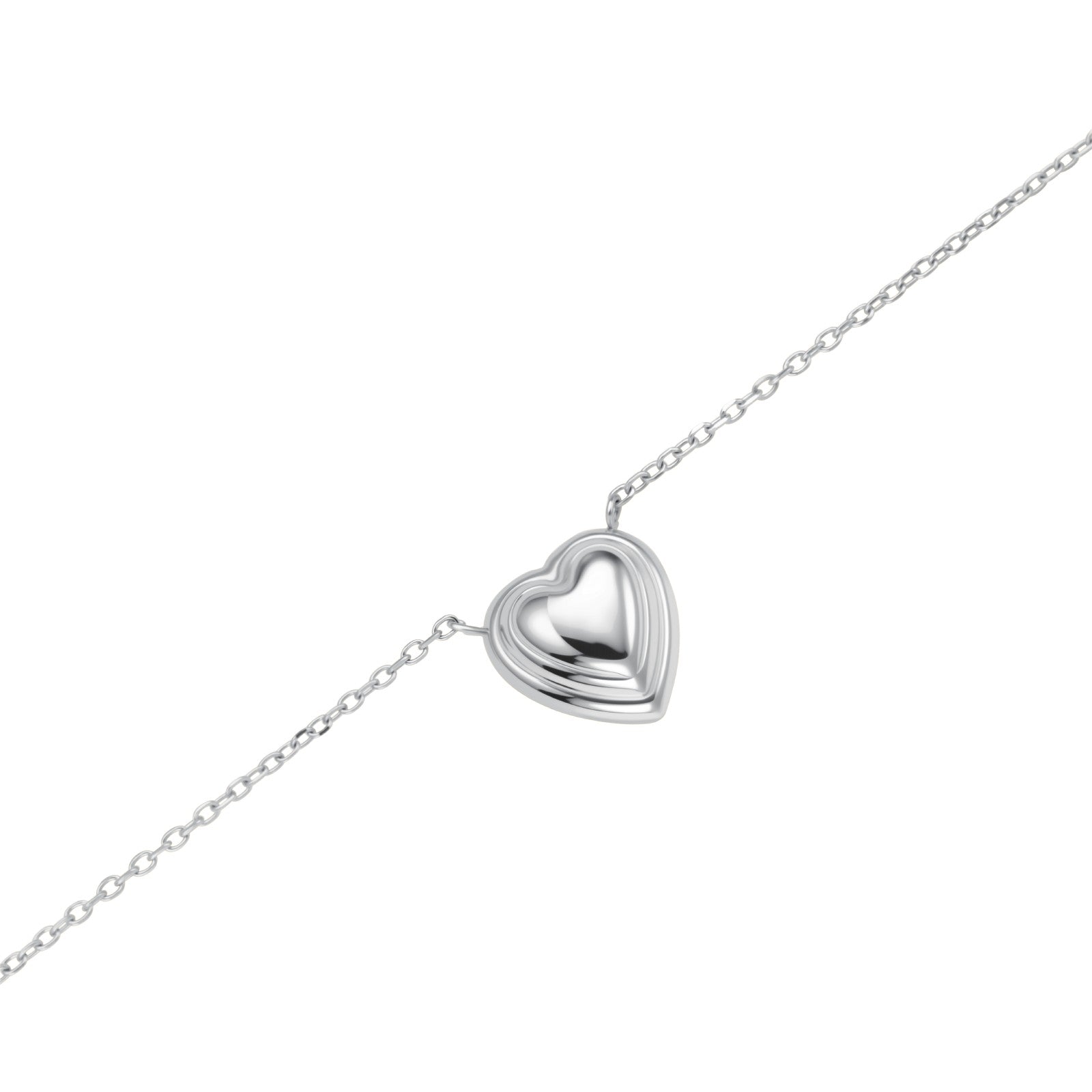 Rosefield Ketting Mini Ridged Puffy Heart Zilverkleurig Rhodium Plated Stainless Steel Dames - JNPHS-J1009