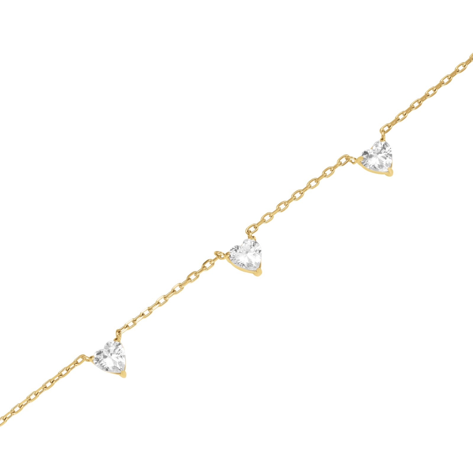 Rosefield Ketting Row of Hearts White Crystals Goudkleurig Verguld 14K Goud Stainless Steel Dames - JNRHG-J1005