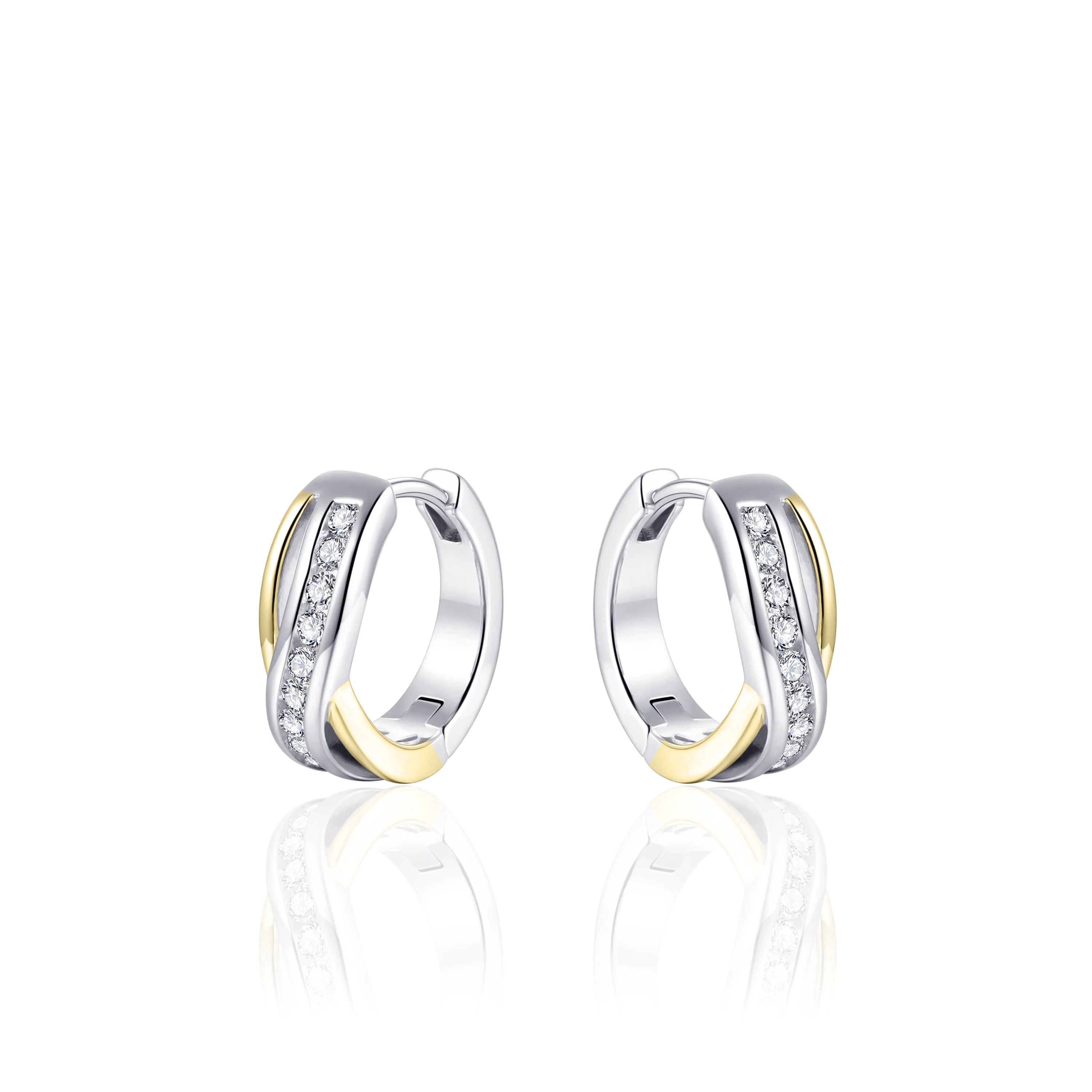 Gisser Oorringen Zilver Verguld Bicolor Zirkonia Wit – KC1012Y – foto 2