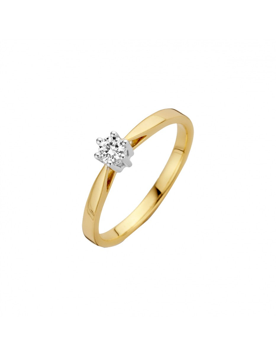 14K Bicolor gouden Classico ring 1 x 0.10 crt G/Vsi | G - Top Wesselton - Fijn wit