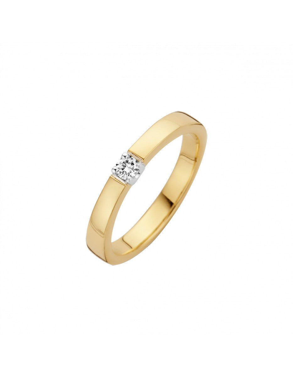 14K Bicolor gouden Memoire ring 1 x 0.09 crt H/Si | H -  Wesselton - Wit