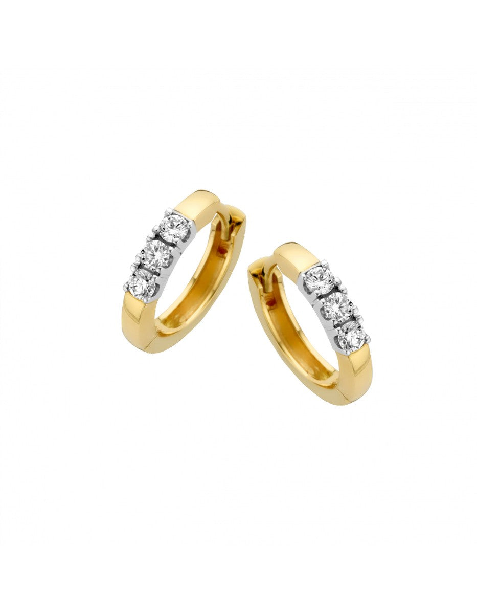 14K Bicolor gouden Memoire oorsieraden 10mm 6 x 0.03 crt H/Si | H -  Wesselton - Wit
