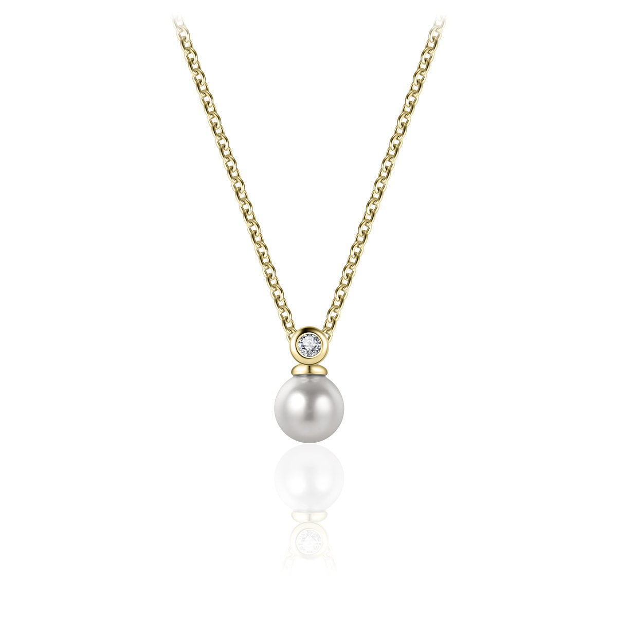 Gisser Ketting Zilver Geel Verguld Zirkonia Wit 42+3 cm – N1059Y