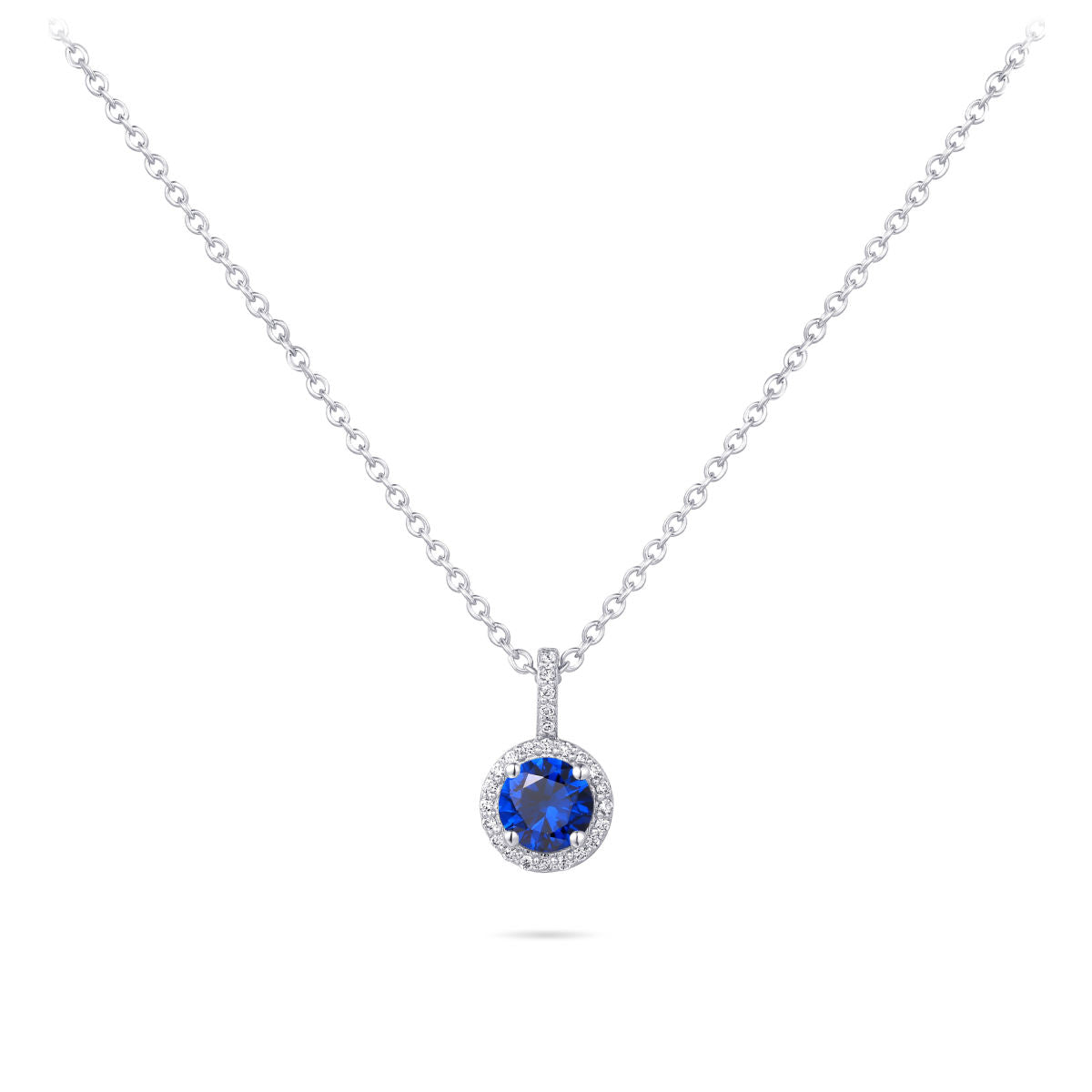 Gisser Ketting Zilver Gerhodineerd Zirkonia Blauw 42+5 cm – N1110B