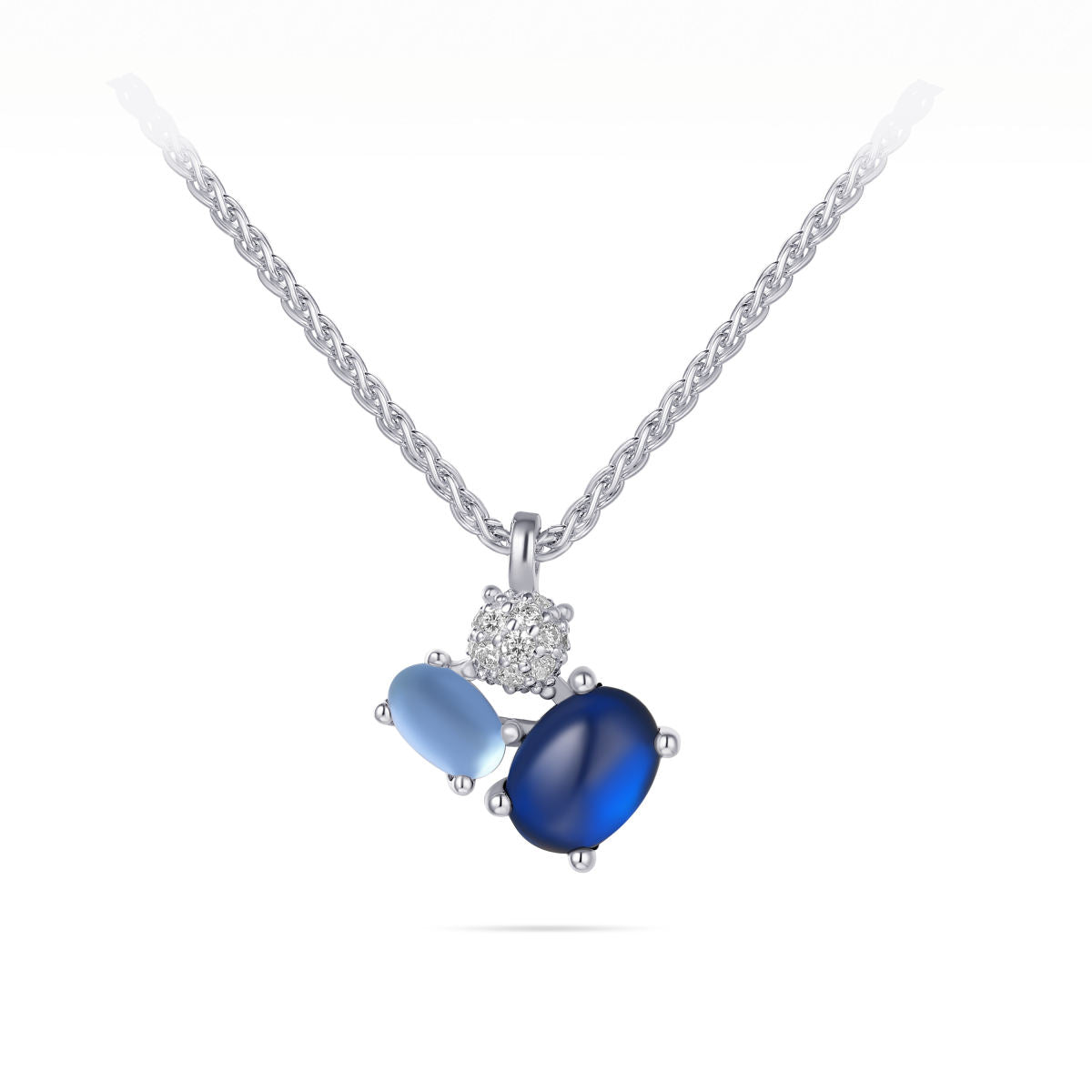 Gisser Ketting Zilver Gerhodineerd Zirkonia Blauw 42+5 cm – N1113B
