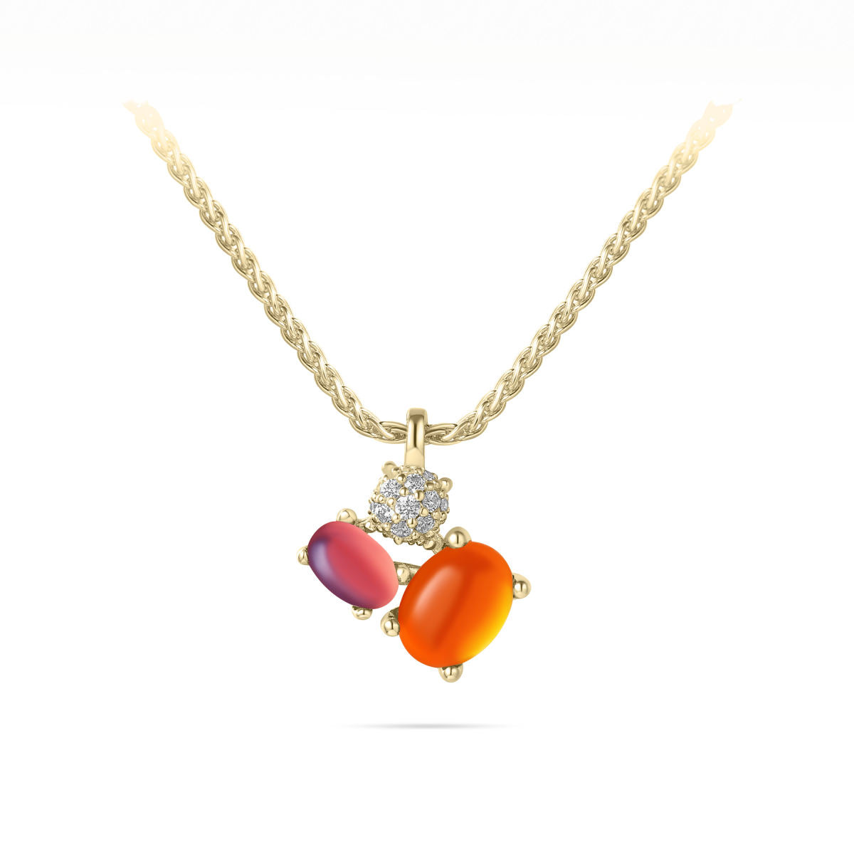 Gisser Ketting Zilver Geel Verguld Zirkonia Roze 42+5 cm – N1113YO