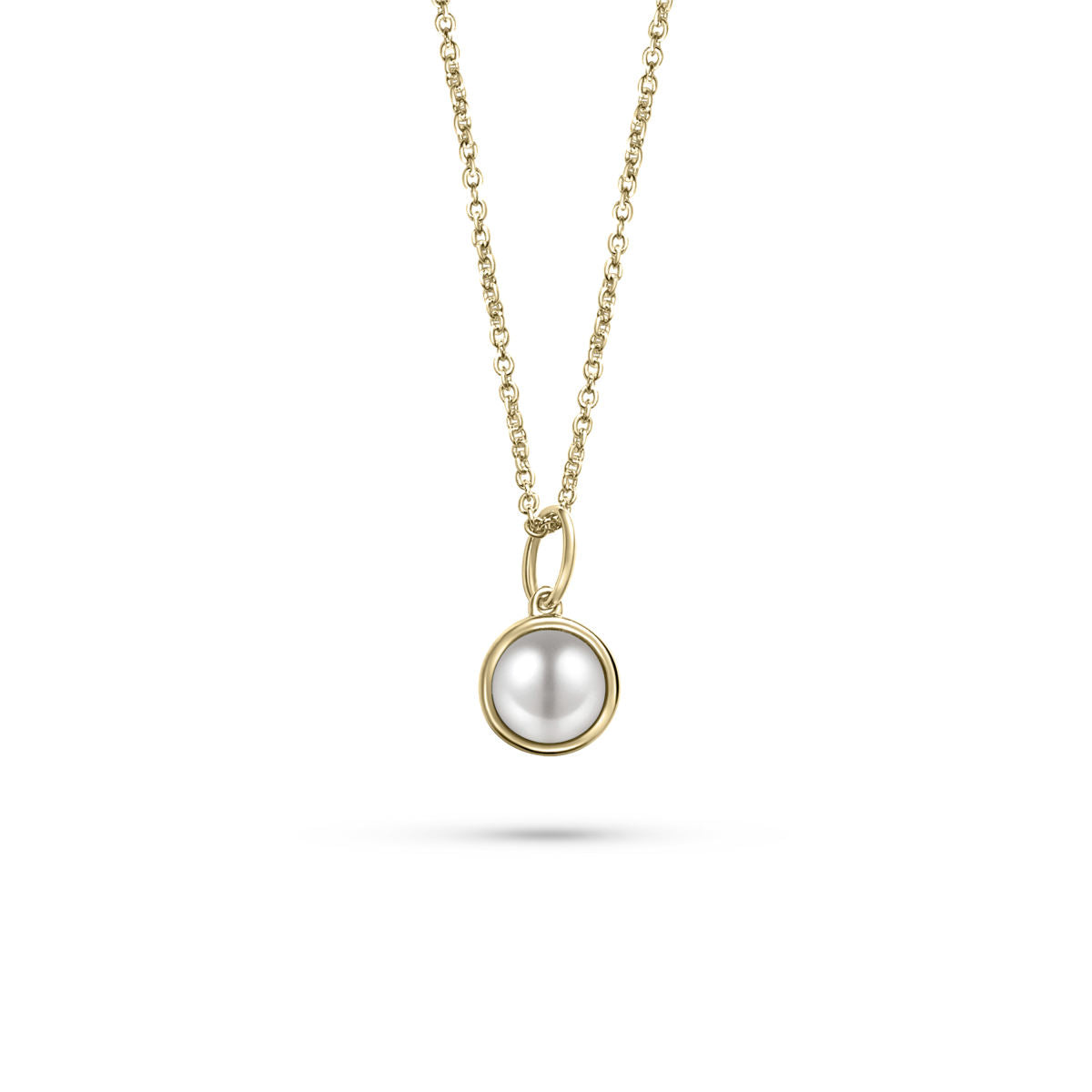 Gisser Ketting Zilver Geel Verguld Schelpparel Wit 42+5 cm – N1114Y