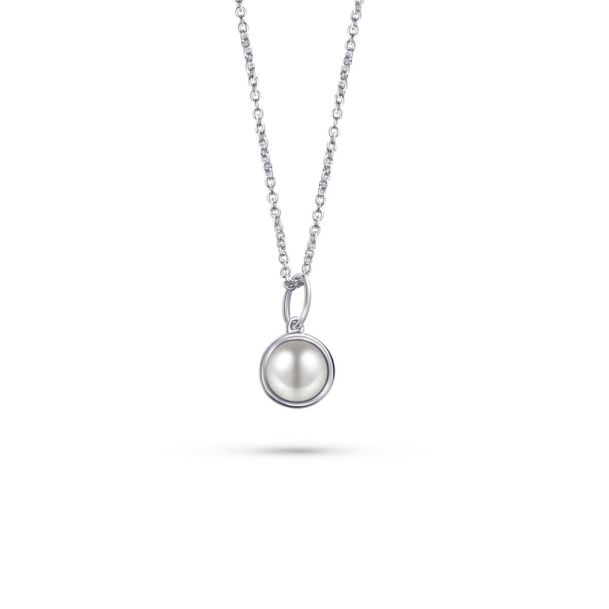 Gisser Ketting Zilver Gerhodineerd Schelpparel Wit 42+5 cm – N1114