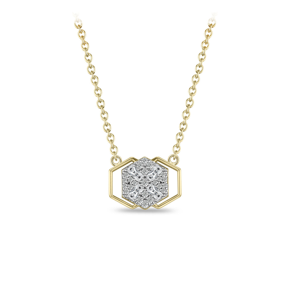 Gisser Ketting Zilver Verguld Bicolor Zirkonia Wit 42+3 cm – N1129Y