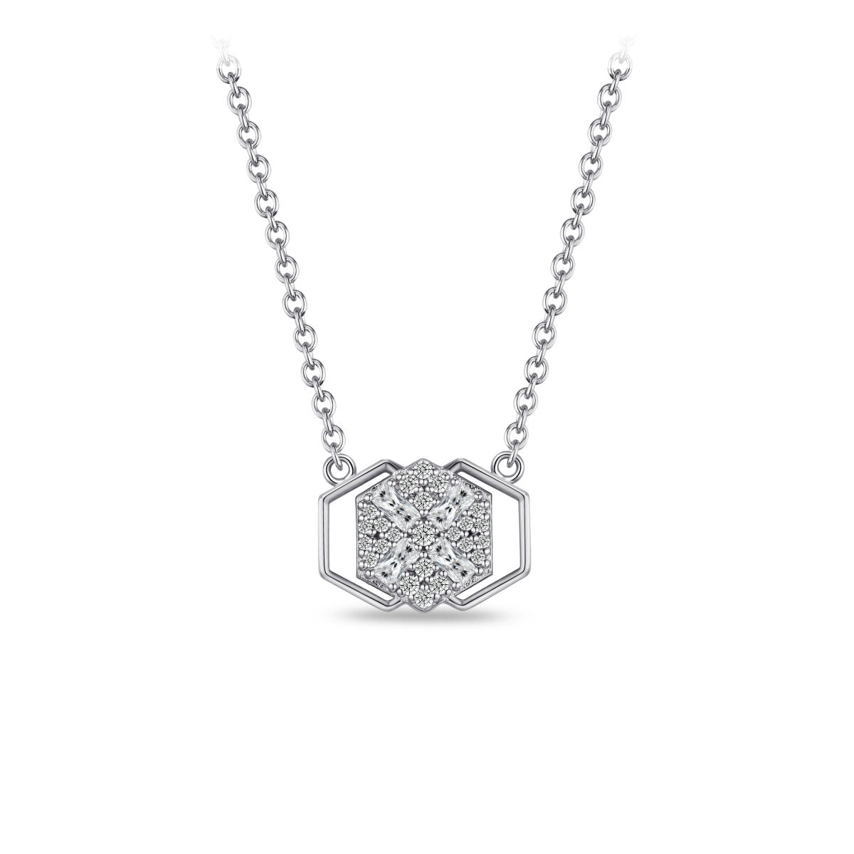 Gisser Ketting Zilver Gerhodineerd Zirkonia Wit 42+3 cm – N1129