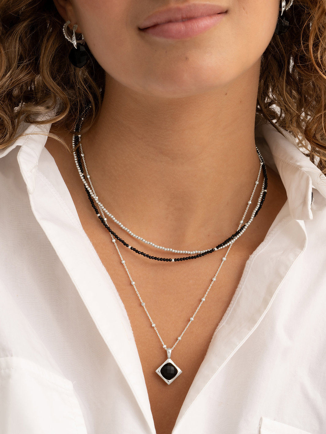 Sparkling Jewels Ketting Onyx NLK04S-G07 Zilverkleurig