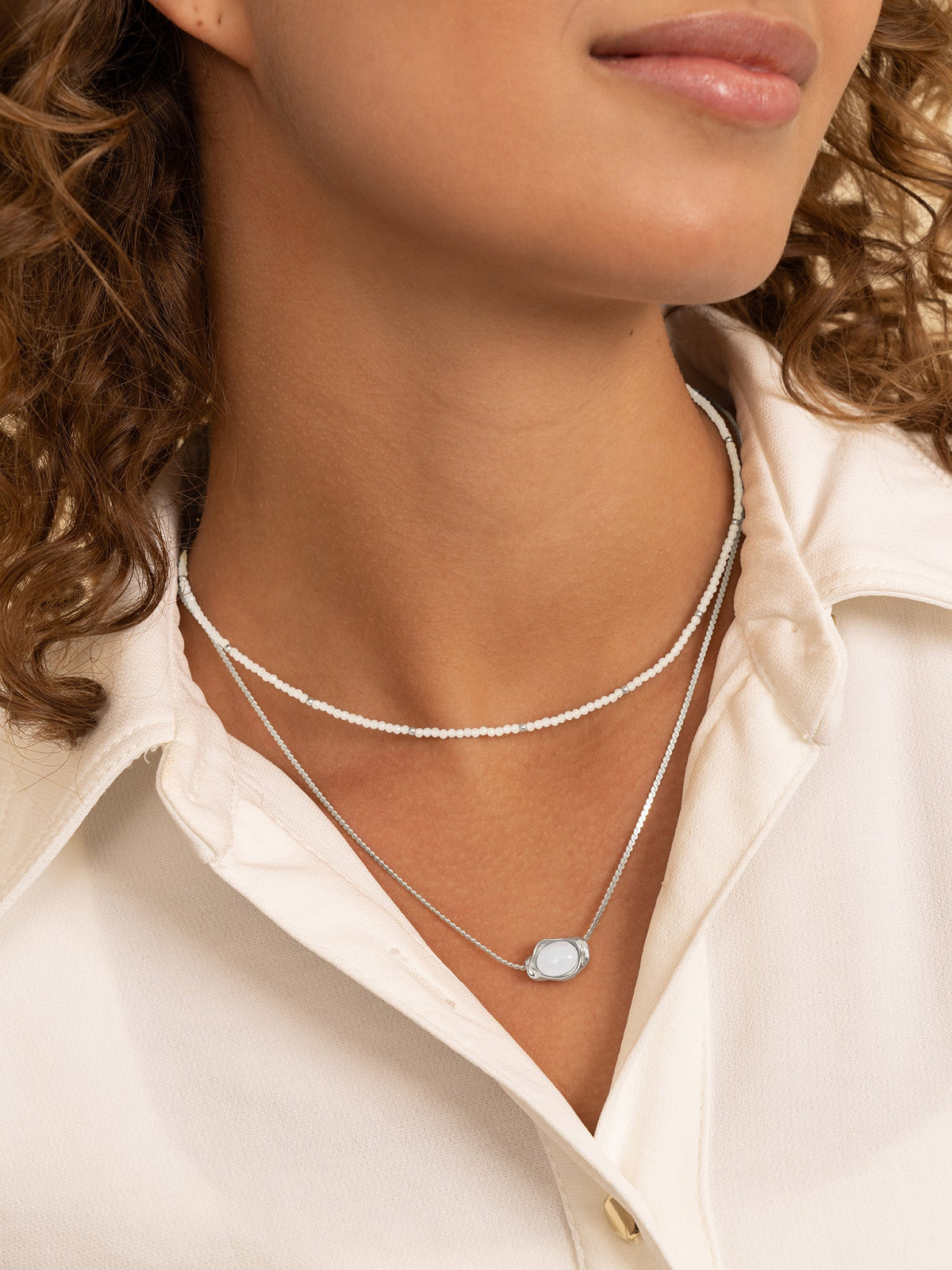 Sparkling Jewels Ketting Maansteen NLK04S-G54 Zilverkleurig