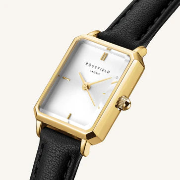 Rosefield horloge OWBLG-O84 Octagon XS White Black Leather Gold - PansiteNederland.nl