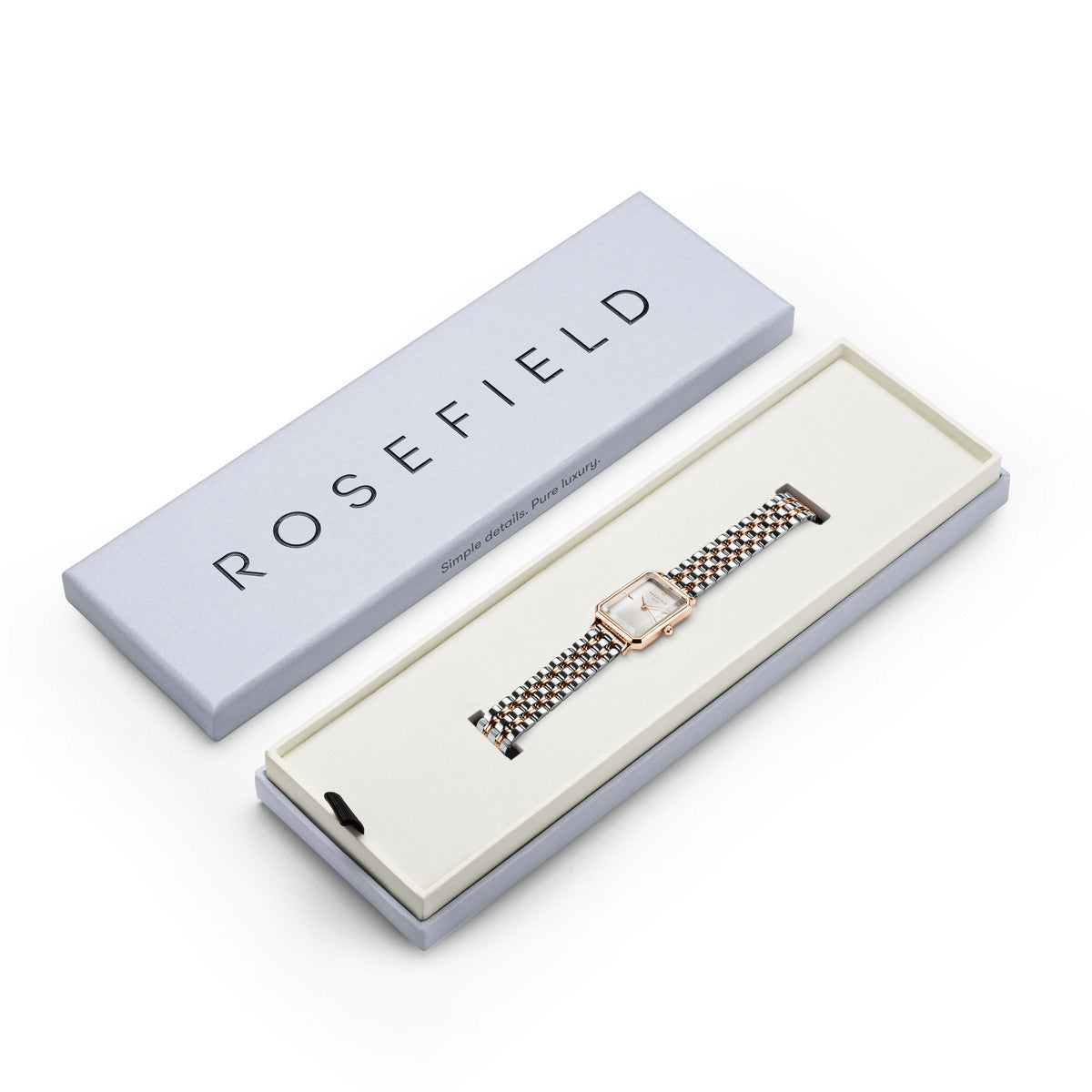 Rosefield horloge OWRSR-O64 Octagon XS White Sunray Steel Duotone Silver Rose gold