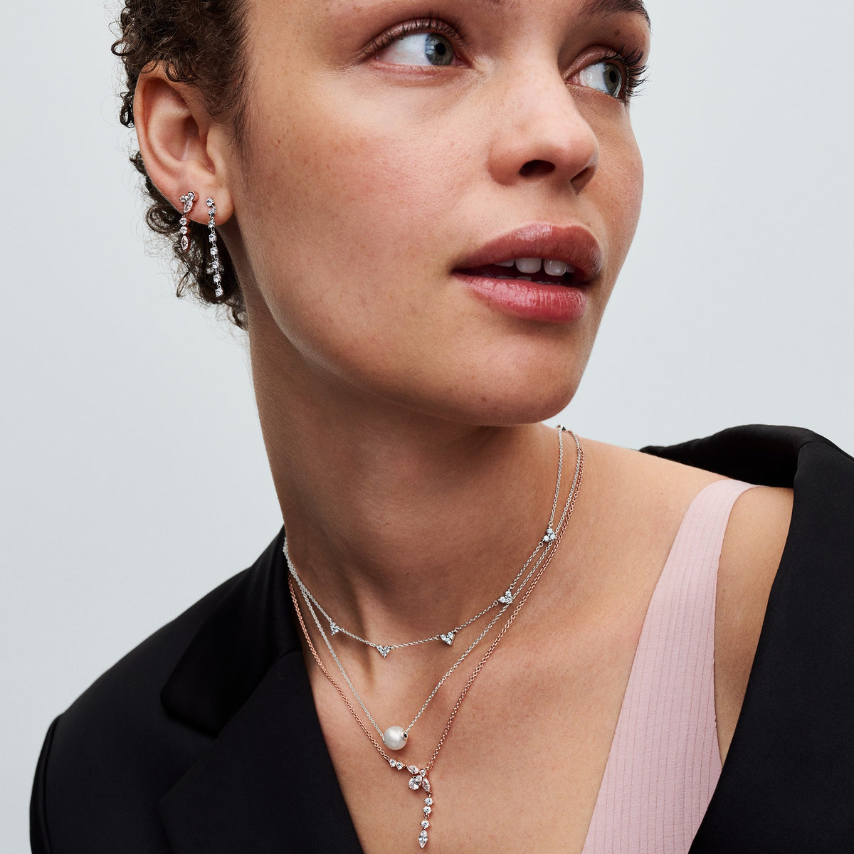 Pandora Hartjes met Drie Stenen Halsketting zilver 393160C01
