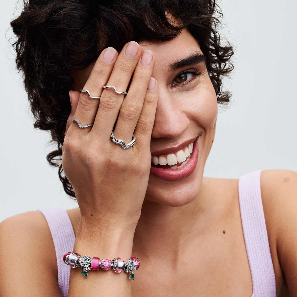Pandora Omcirkelde roze muranoglazen bedel zilver 793241C00