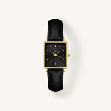Rosefield horloge QBBLG-Q53 Boxy XS Black Black Leather Gold - PansiteNederland.nl