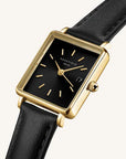 Rosefield horloge QBBLG-Q53 Boxy XS Black Black Leather Gold - PansiteNederland.nl