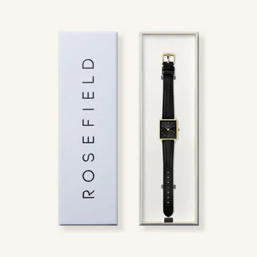 Rosefield horloge QBBLG-Q53 Boxy XS Black Black Leather Gold - PansiteNederland.nl