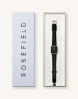 Rosefield horloge QBBLG-Q53 Boxy XS Black Black Leather Gold - PansiteNederland.nl
