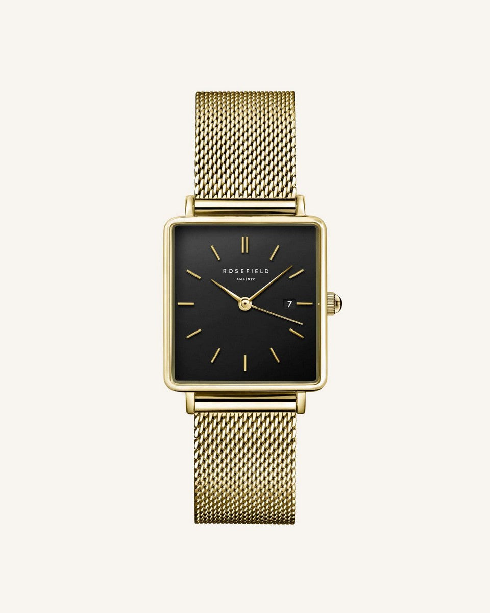 Rosefield horloge QBMG-Q06 The Boxy Black Mesh Gold - PansiteNederland.nl