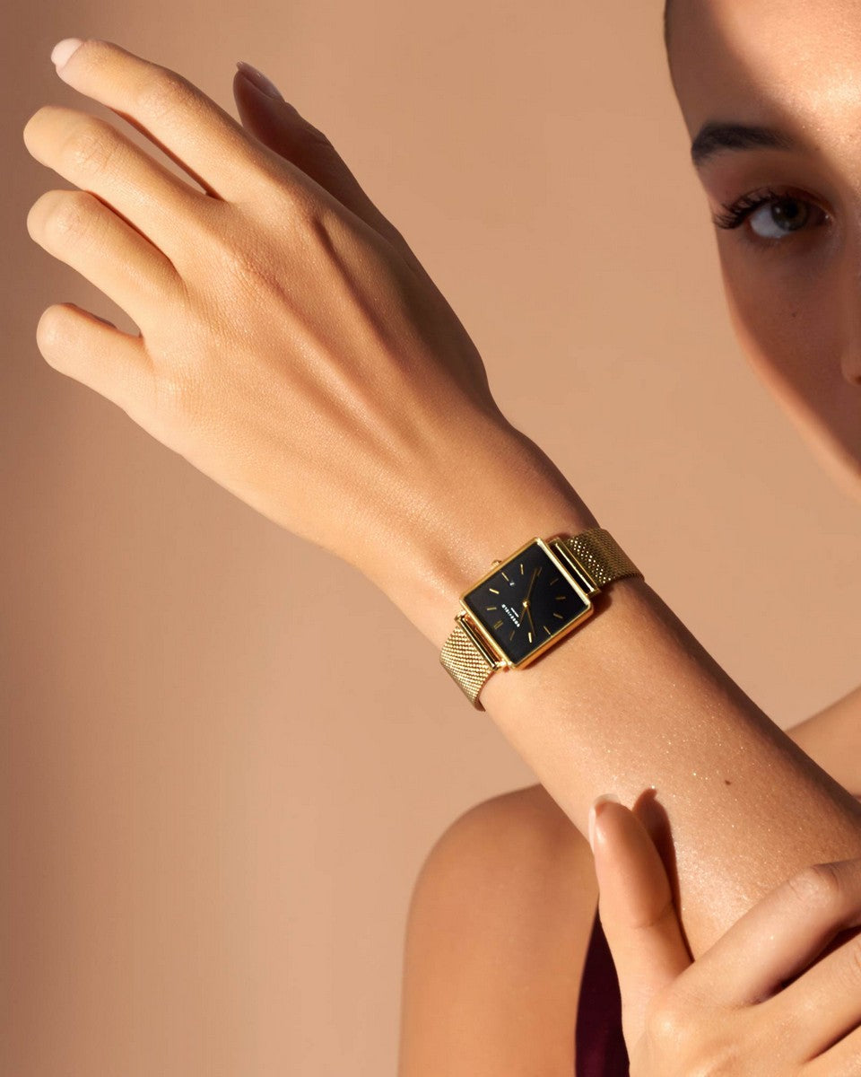 Rosefield horloge QBMG-Q06 The Boxy Black Mesh Gold - PansiteNederland.nl
