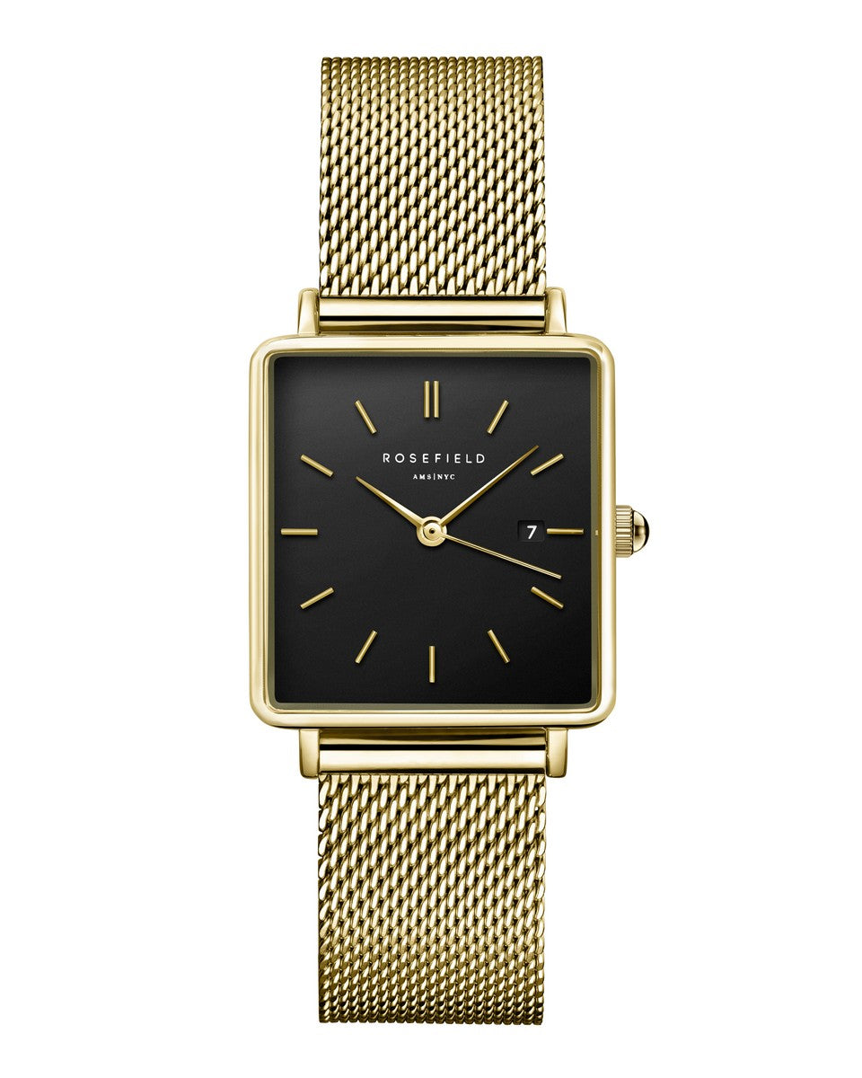 Rosefield horloge QBMG-Q06 The Boxy Black Mesh Gold - PansiteNederland.nl